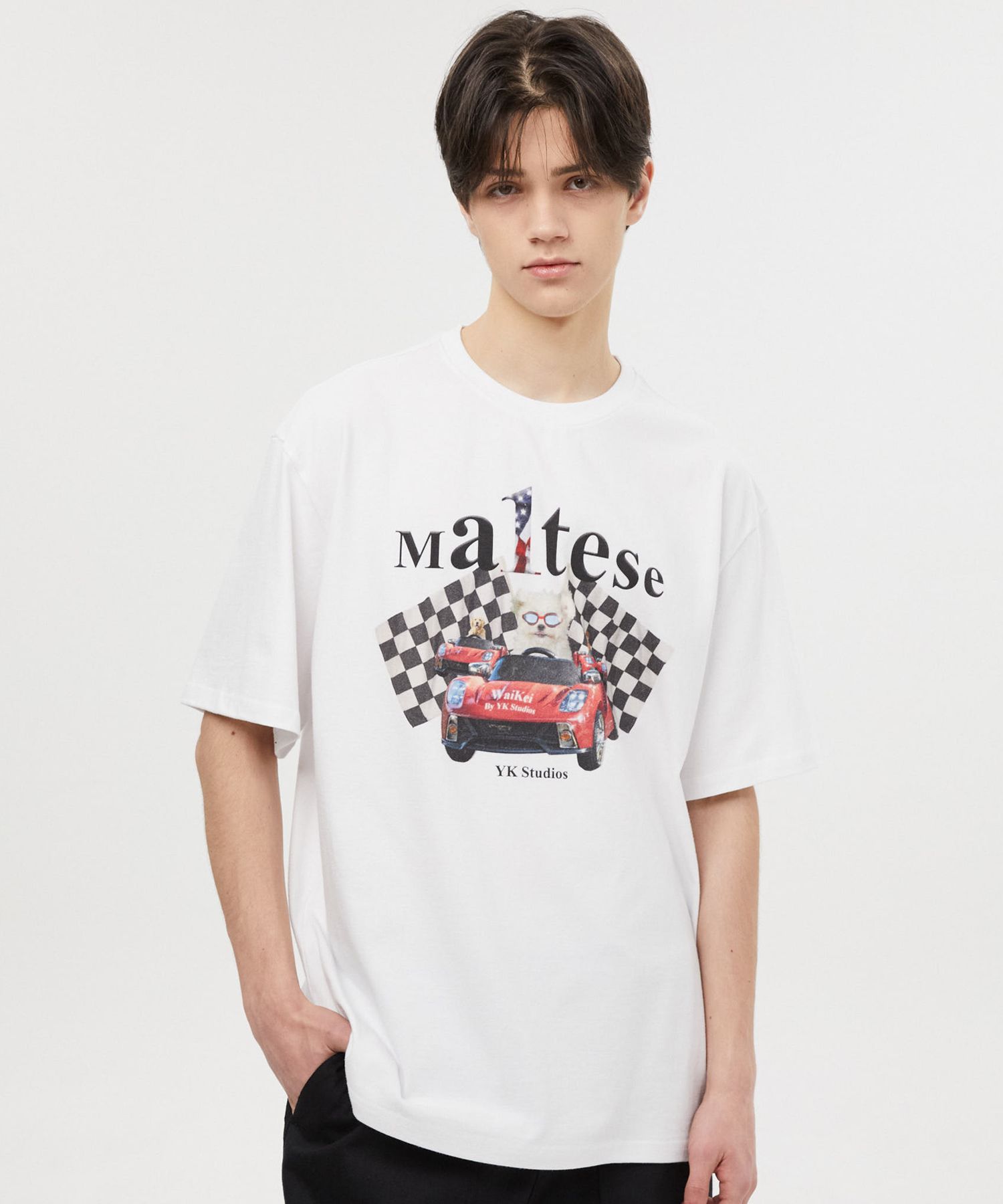 ★WAIKEI★ Maltese Racer Short Sleeve T-Shirt White YK23HSTS MUSINSA | WAI KEI Maltese Racer Short Sleeve T-shirt White