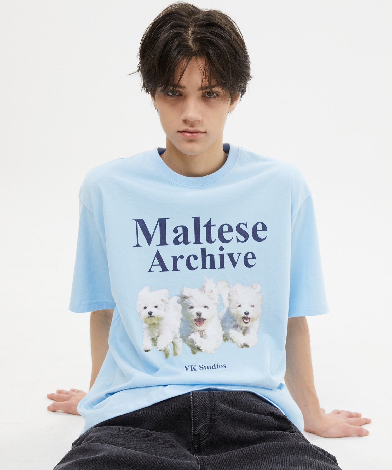 ◆Wai Kei◆ Maltese Archive Short Sleeve T-Shirt White Blue MUSINSA | WAI KEI Maltese Archive Short Sleeve T-shirt Sky Blue