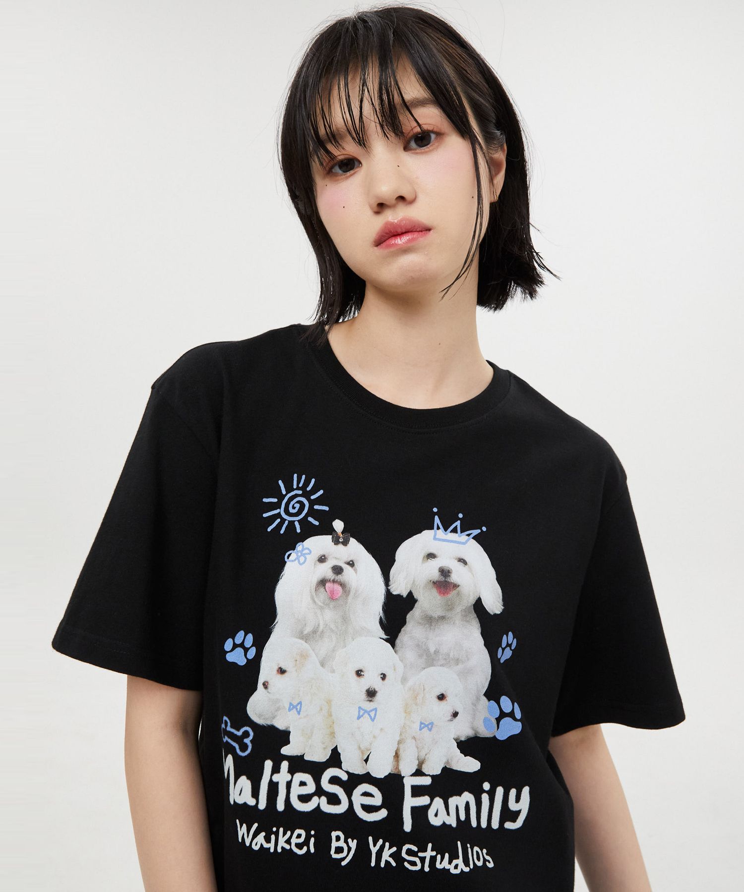 ◆Wai Kei◆ Maltese Family Short Sleeve T-shirt Melange Whit MUSINSA | WAI KEI Maltese Crew Short Sleeve T-shirt Melange
