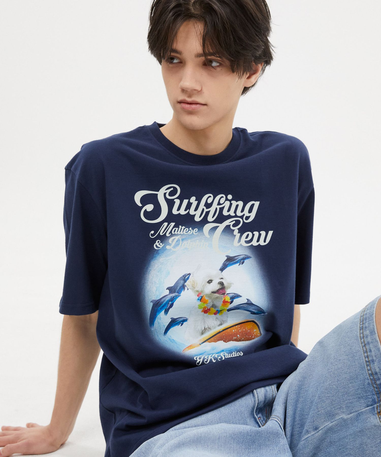 ◆Wai Kei◆ Puppy Dolphin Surfing Crew Short Sleeve T-Shirt MUSINSA | WAI KEI Puppy Dolphin Surfing Crew Short Sleeve T