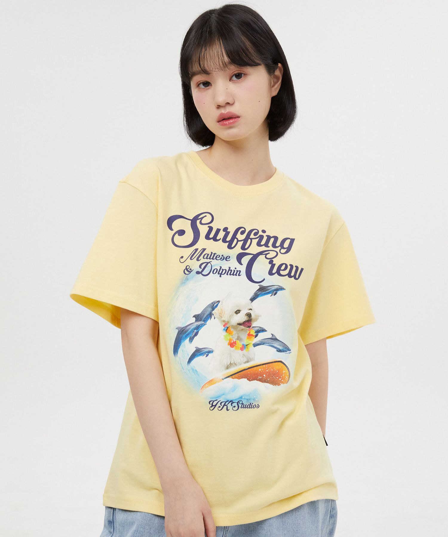 ★WAIKEI★ Puppy Dolphin Surfing Crew Short Sleeve T-Shirt W MUSINSA | WAI KEI Puppy Dolphin Surfing Crew Short Sleeve T