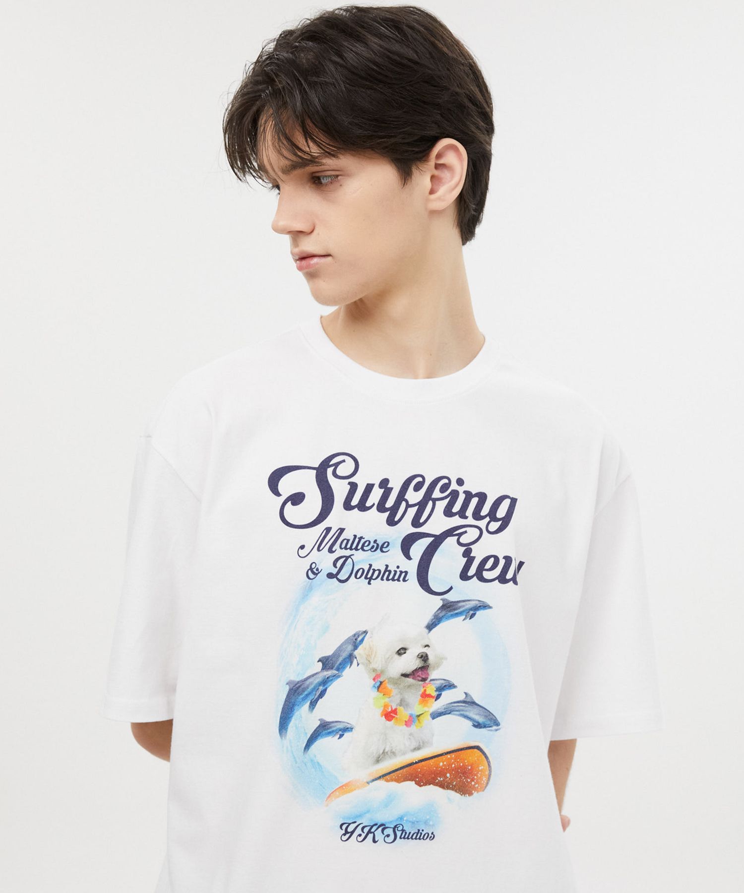 ★WAIKEI★ Puppy Dolphin Surfing Crew Short Sleeve T-Shirt W MUSINSA | WAI KEI Puppy Dolphin Surfing Crew Short Sleeve T