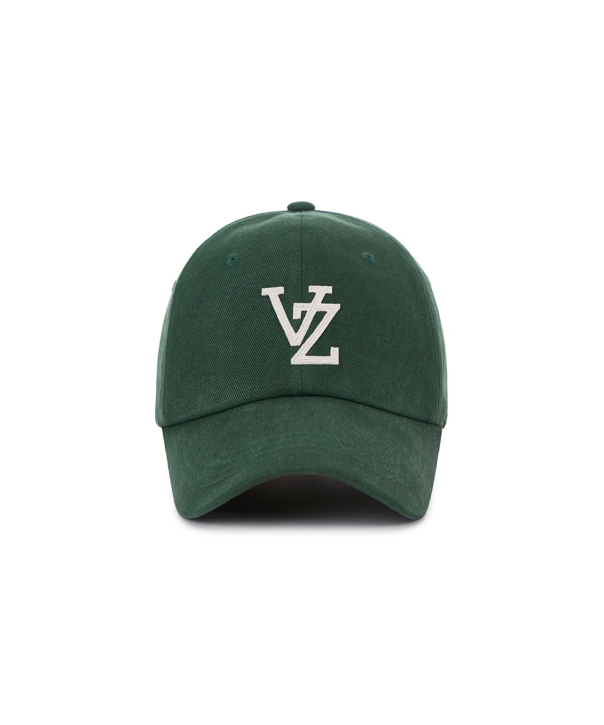 바잘(VARZAR) 모노그램 아플리케 오버핏 워싱 볼캡 그린