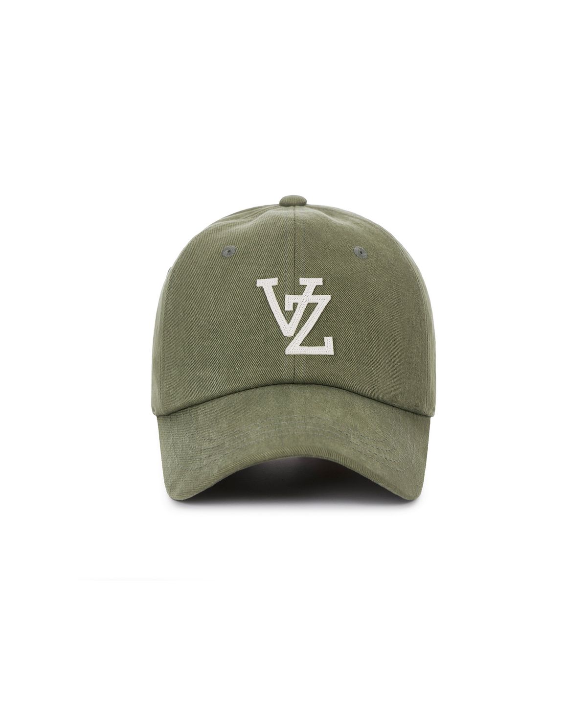 바잘(VARZAR) 모노그램 아플리케 오버핏 워싱 볼캡 카키