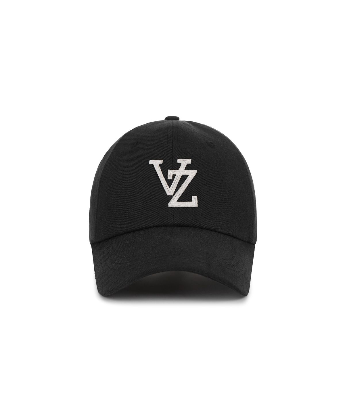 바잘(VARZAR) 모노그램 아플리케 오버핏 워싱 볼캡 블랙
