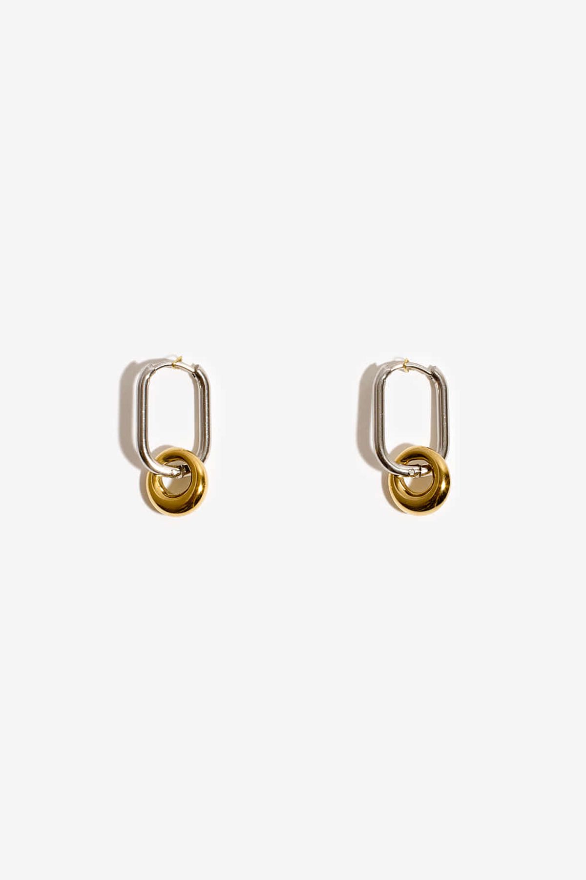 모드곤(MODGONE) 투톤 미니 원터치 더블링 귀걸이 Twotone mini double ring earring