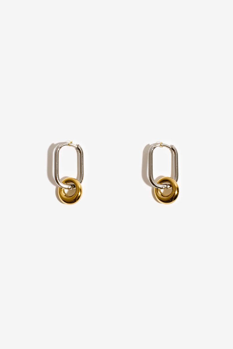 투톤 미니 원터치 더블링 귀걸이 Twotone mini double ring earring