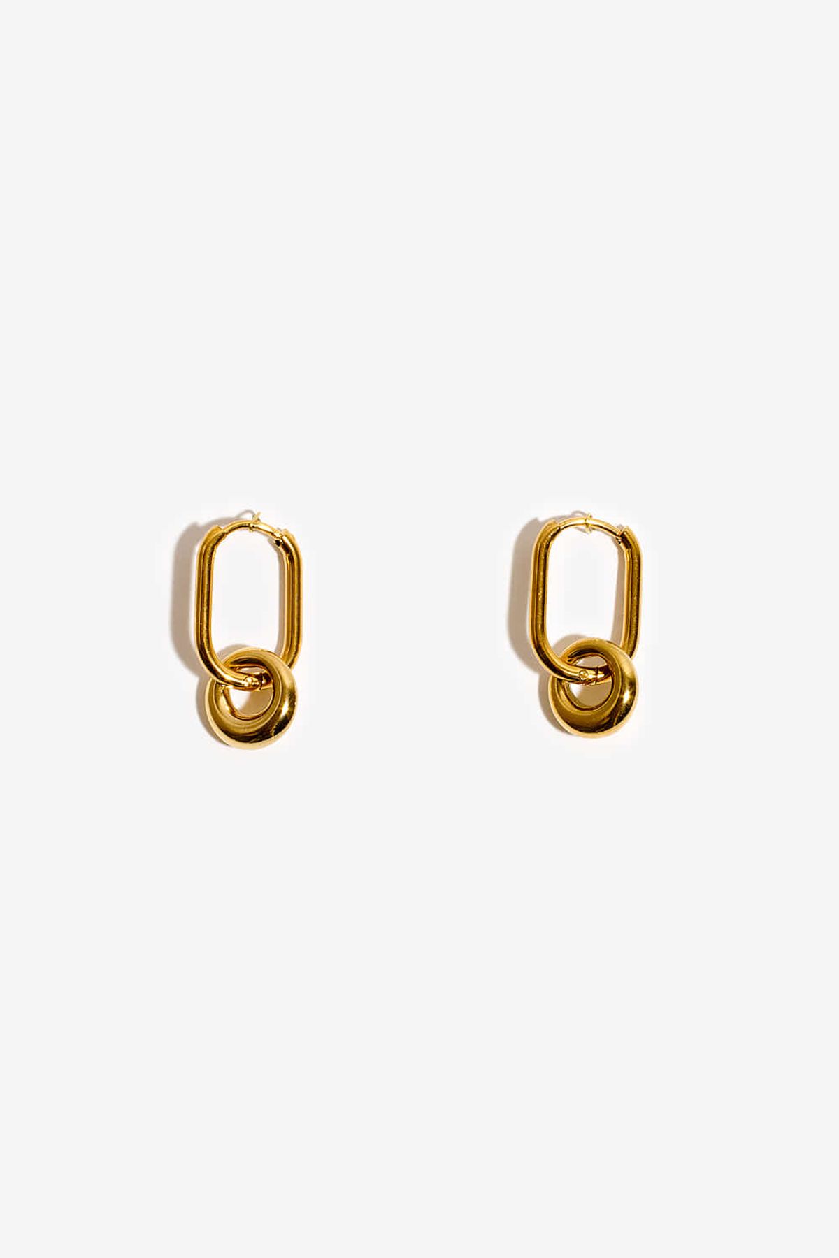 모드곤(MODGONE) 골드톤 미니원터치 더블링 귀걸이 Goldtone mini doublering earring