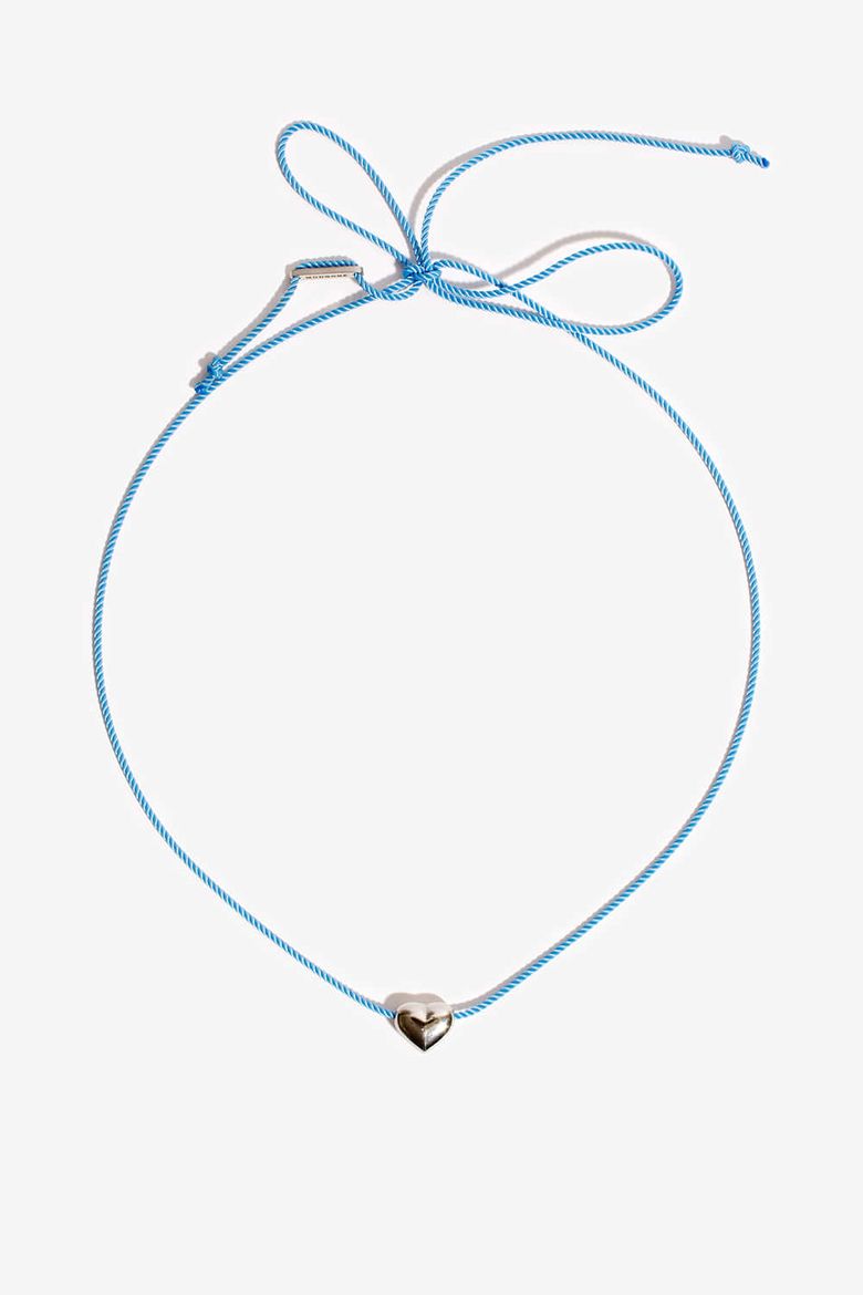 하트 하늘색 실크리본 목걸이Heart Skyblue SilkenRibbon Necklace