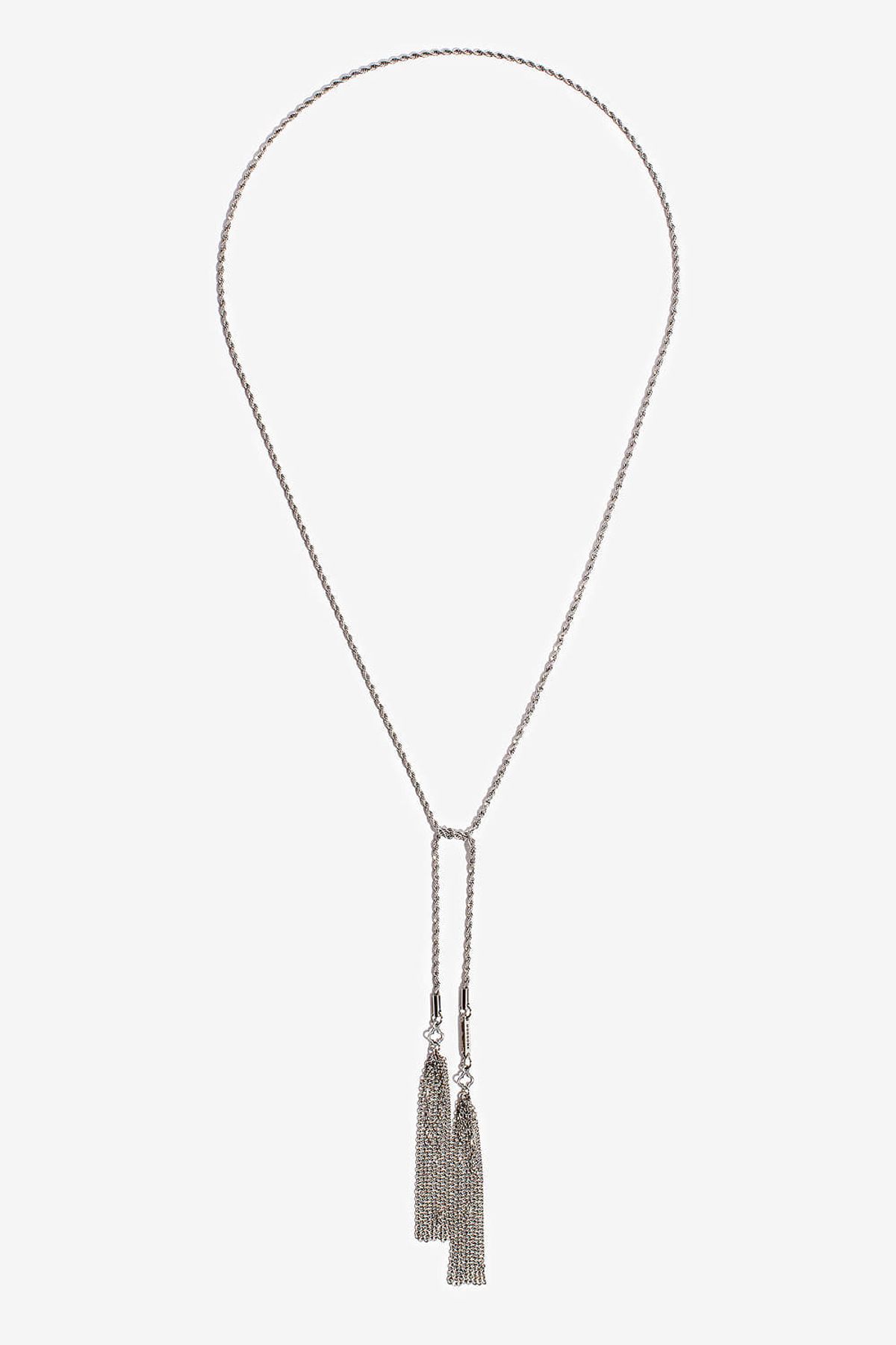 모드곤(MODGONE) 실버톤 타슬 로프 롱 목걸이 Silvertone Tassel Rope LongNecklace