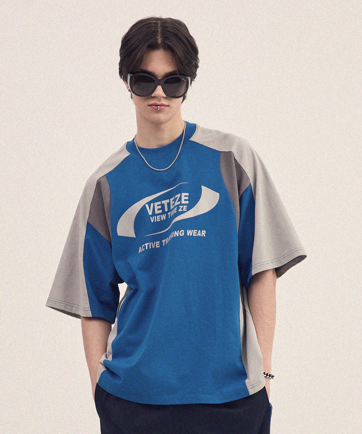 【VETEZE】23SS★ Active Hybrid Half T-shirts MUSINSA | VETEZE Active Hybrid Half T-Shirt (Blue/Gray)