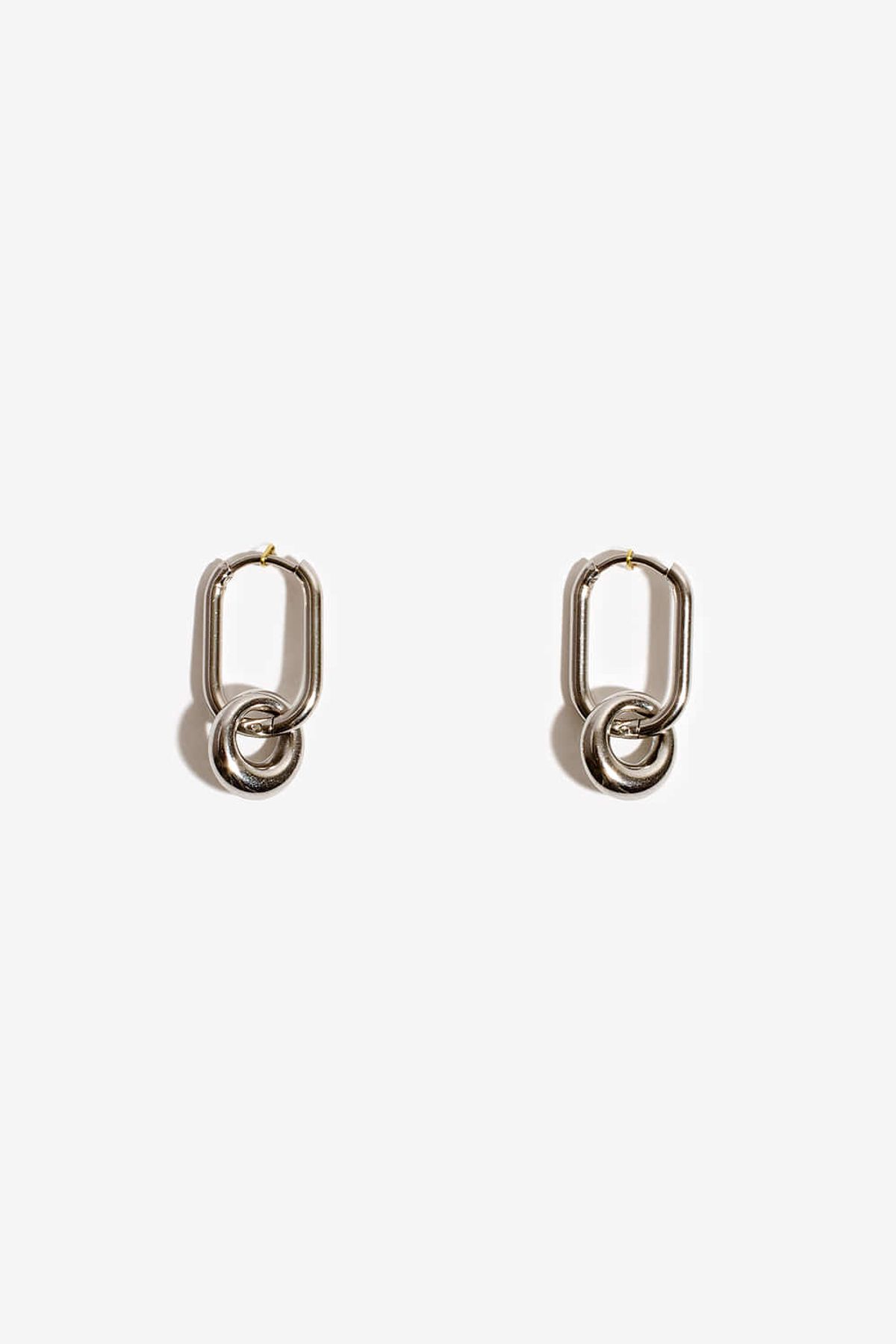 모드곤(MODGONE) 실버 원터치 더블 링귀걸이 Silvertone mini doublering earring