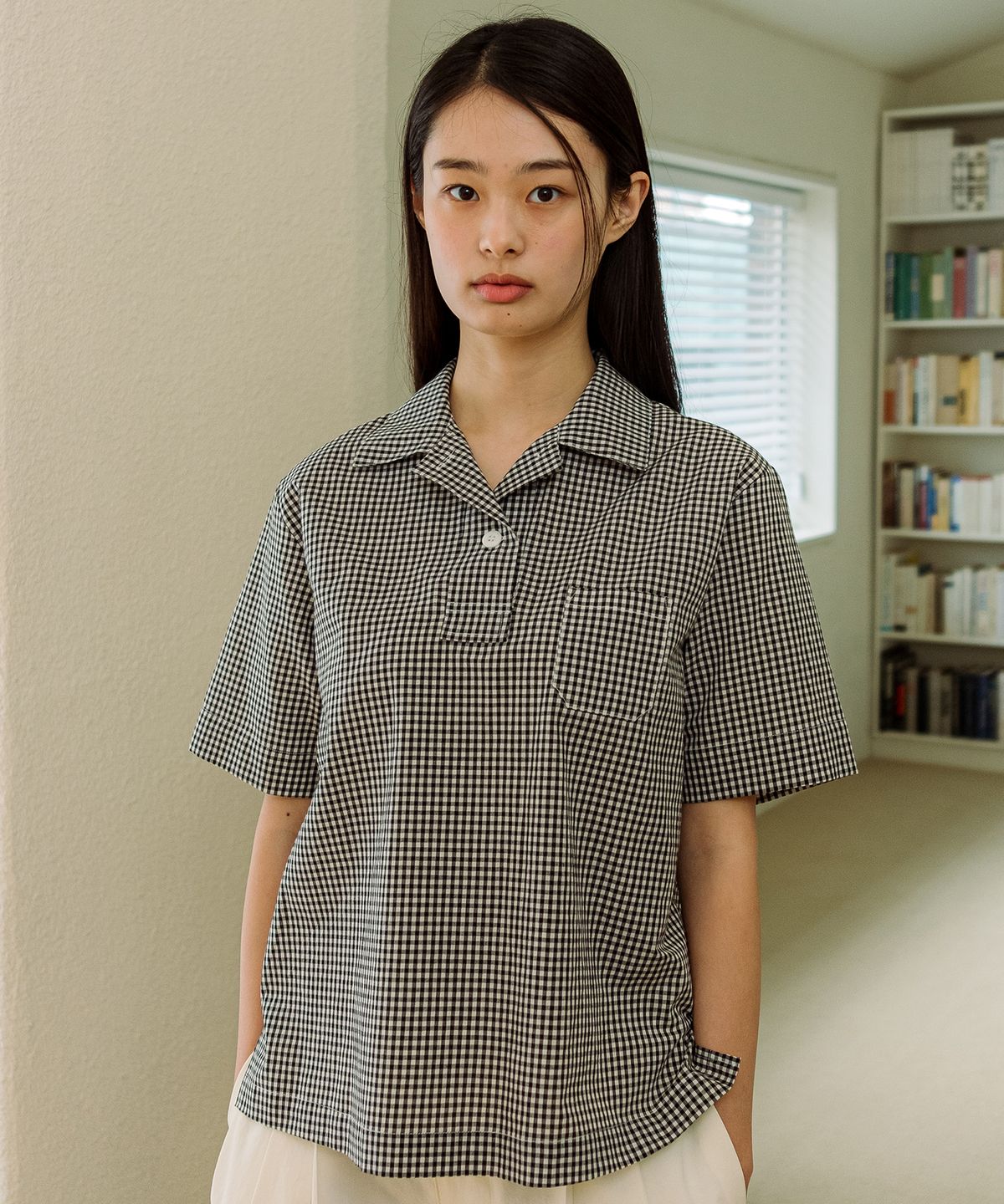 코튼벨(COTTON BELL) 와이드 플래킷 포켓 셔츠 - Black Check
