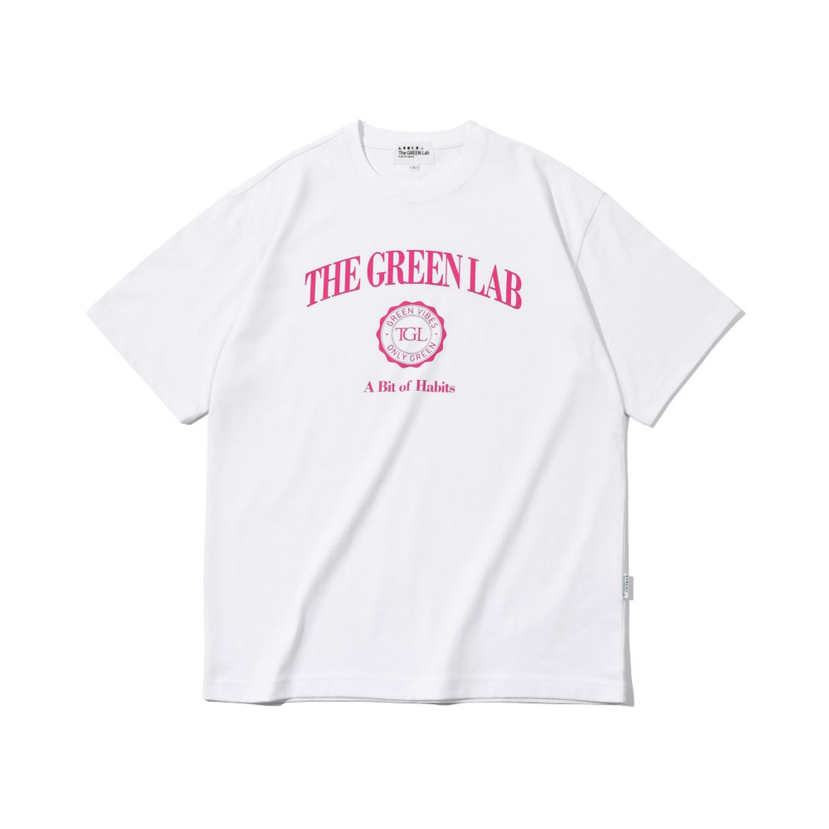 더그린랩(THE GREEN LAB) 바시티 그래픽 반팔티셔츠 [화이트-핑크그래픽]