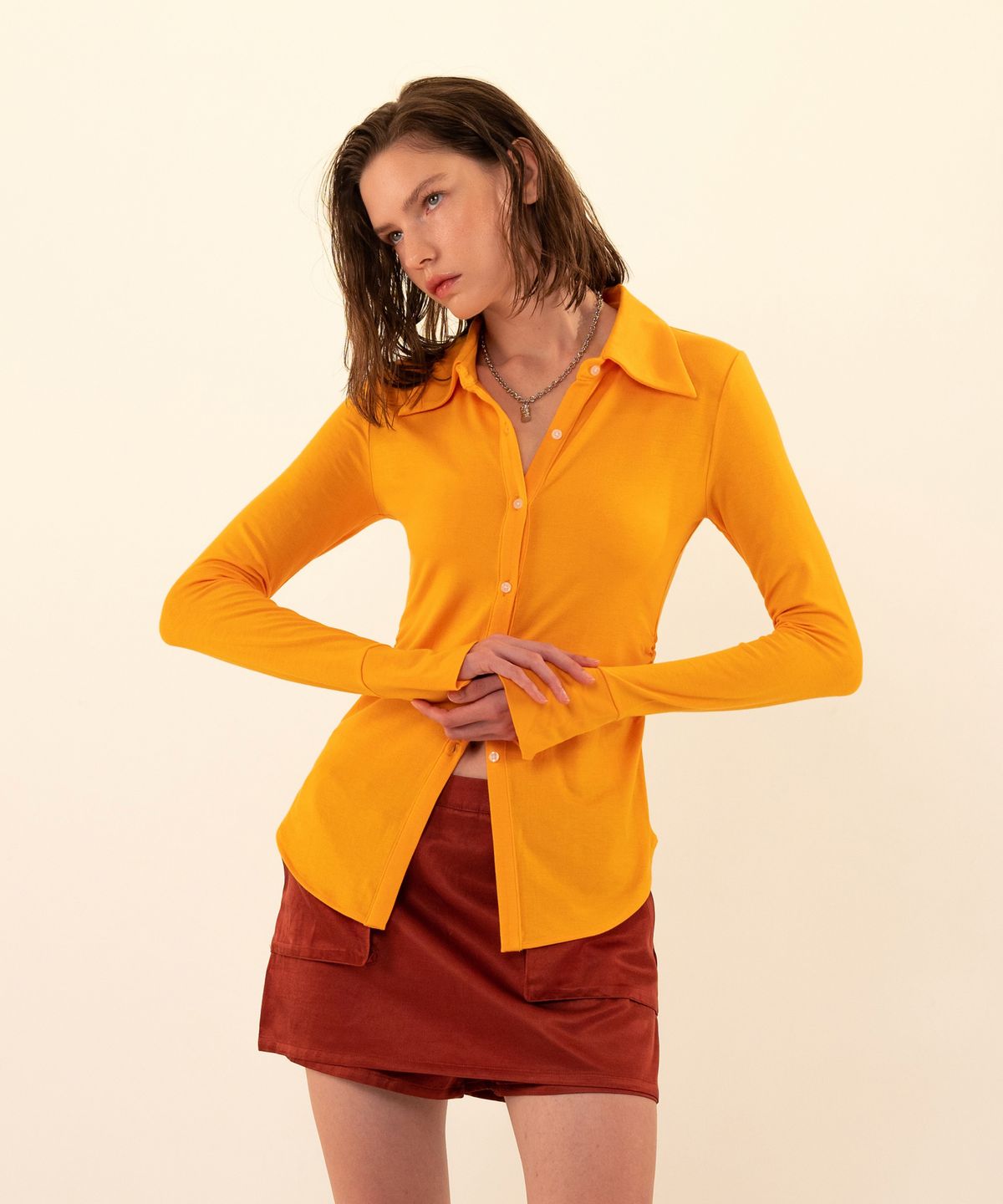 레트흐드레뚜왈(LETTRE DE LE TOILE) Kira button-up shirt (orange)