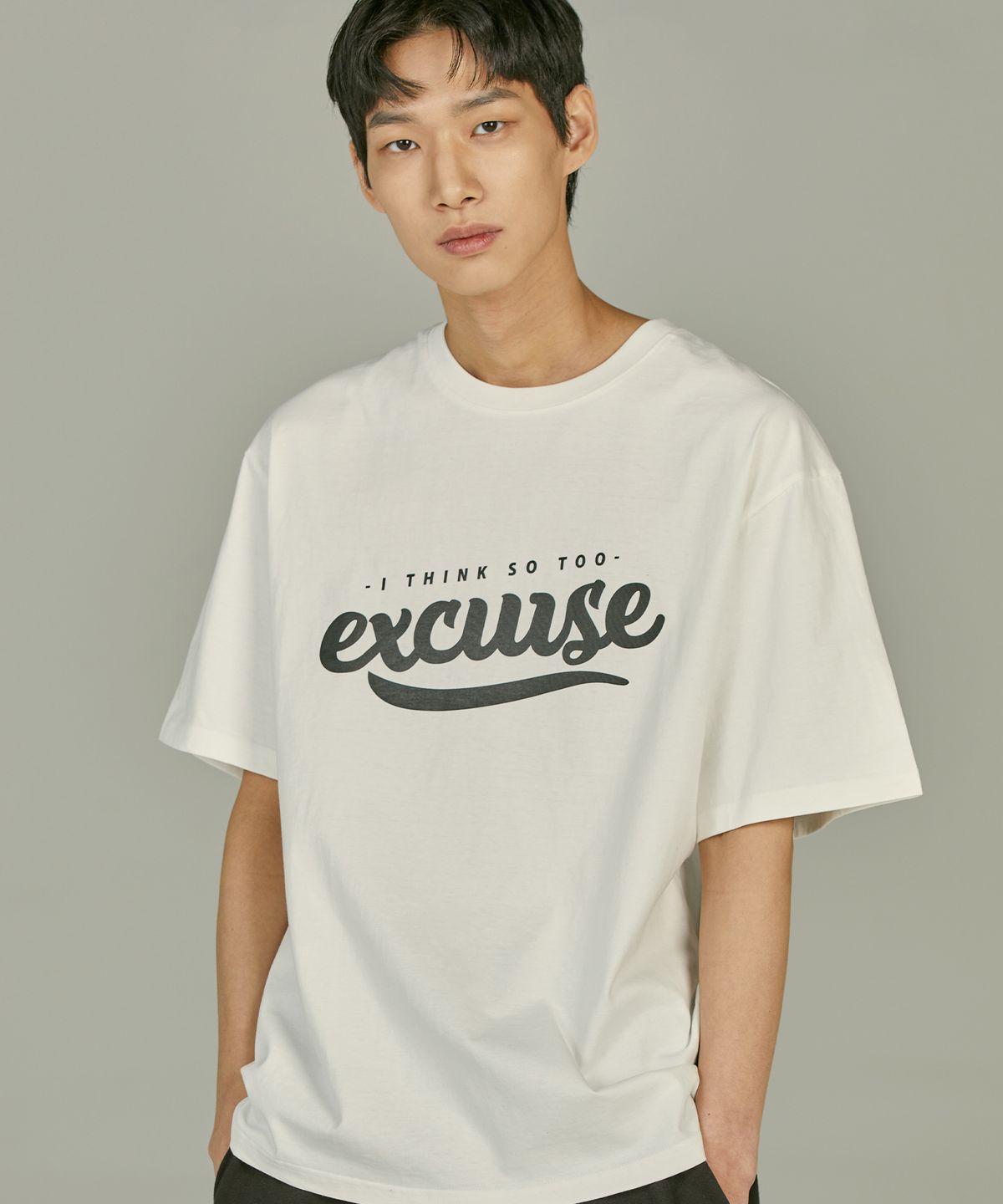 익스커스(EXCURSE) EC 프리미엄 오버핏 하프 티셔츠 화이트X블랙
