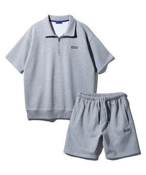 [SET] AMUSE 반집업 카라 반팔 맨투맨 AMUSE 밴딩 반바지 셋업