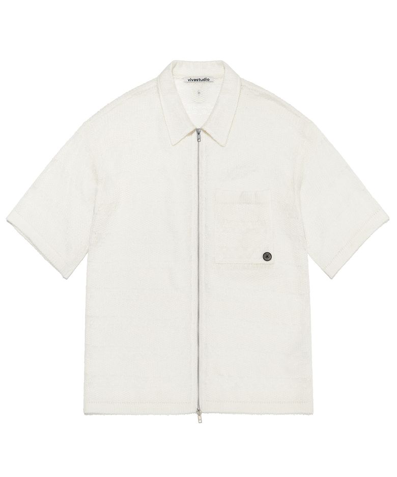 GARDENERS KNITTED HALF SHIRT JACKET [IVORY]