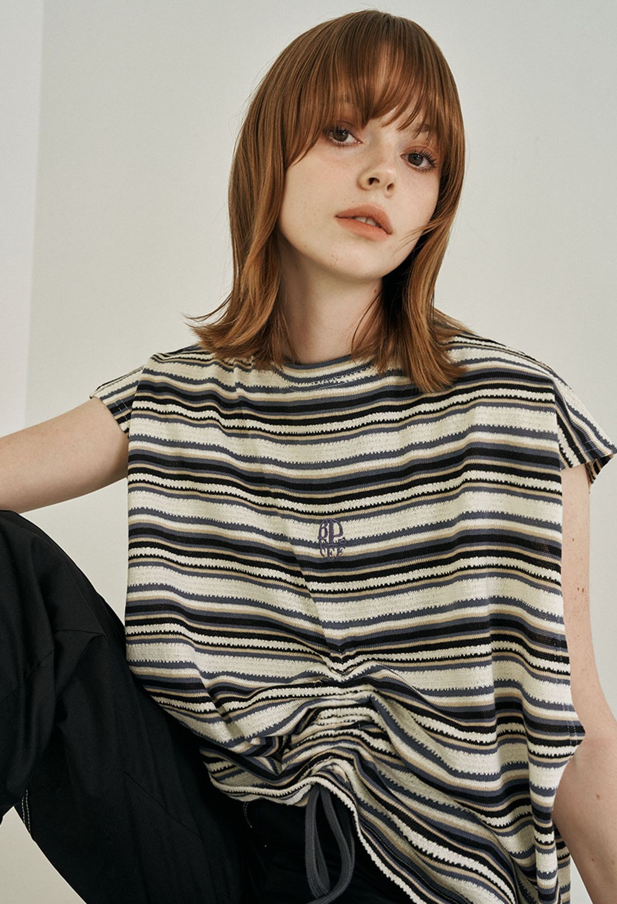 비피피(BFEEP) stripe shirring vest _ deep blue