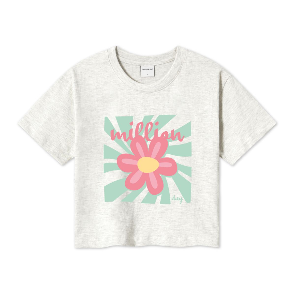 밀리언데이(MILLION DAY) MILLION SQUARE-FLOWER CROP T-SHIRT