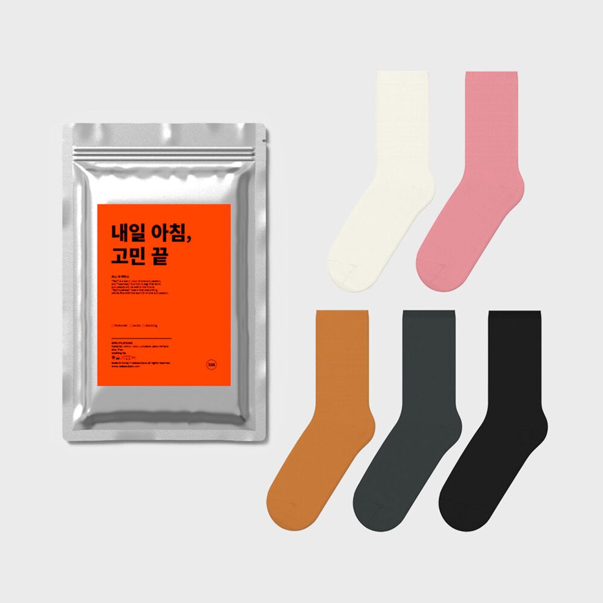 레드싹수(REDSSOCKSOO) [5켤레]플랜트 중목 무지 양말 컬러팩2