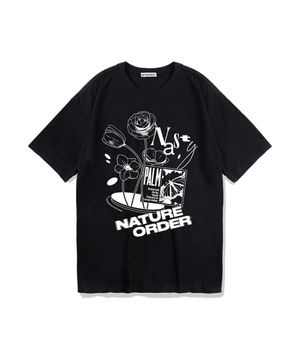 플라워 레터링 로고 티셔츠 블랙