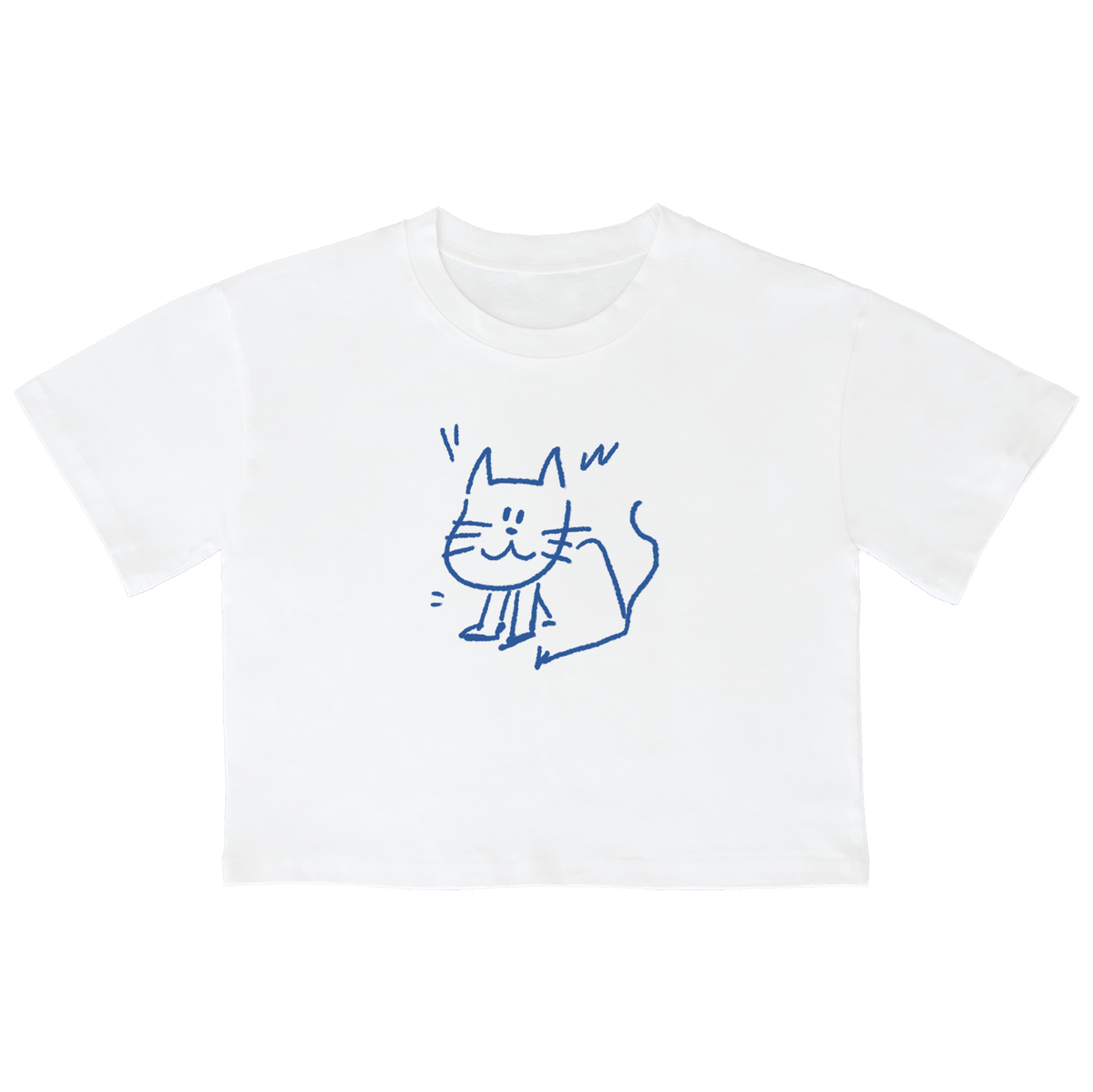 어썸어스(AWESOMEUS) (23SS)SITTING DOWN CAT 크롭 반팔 티셔츠 화이트