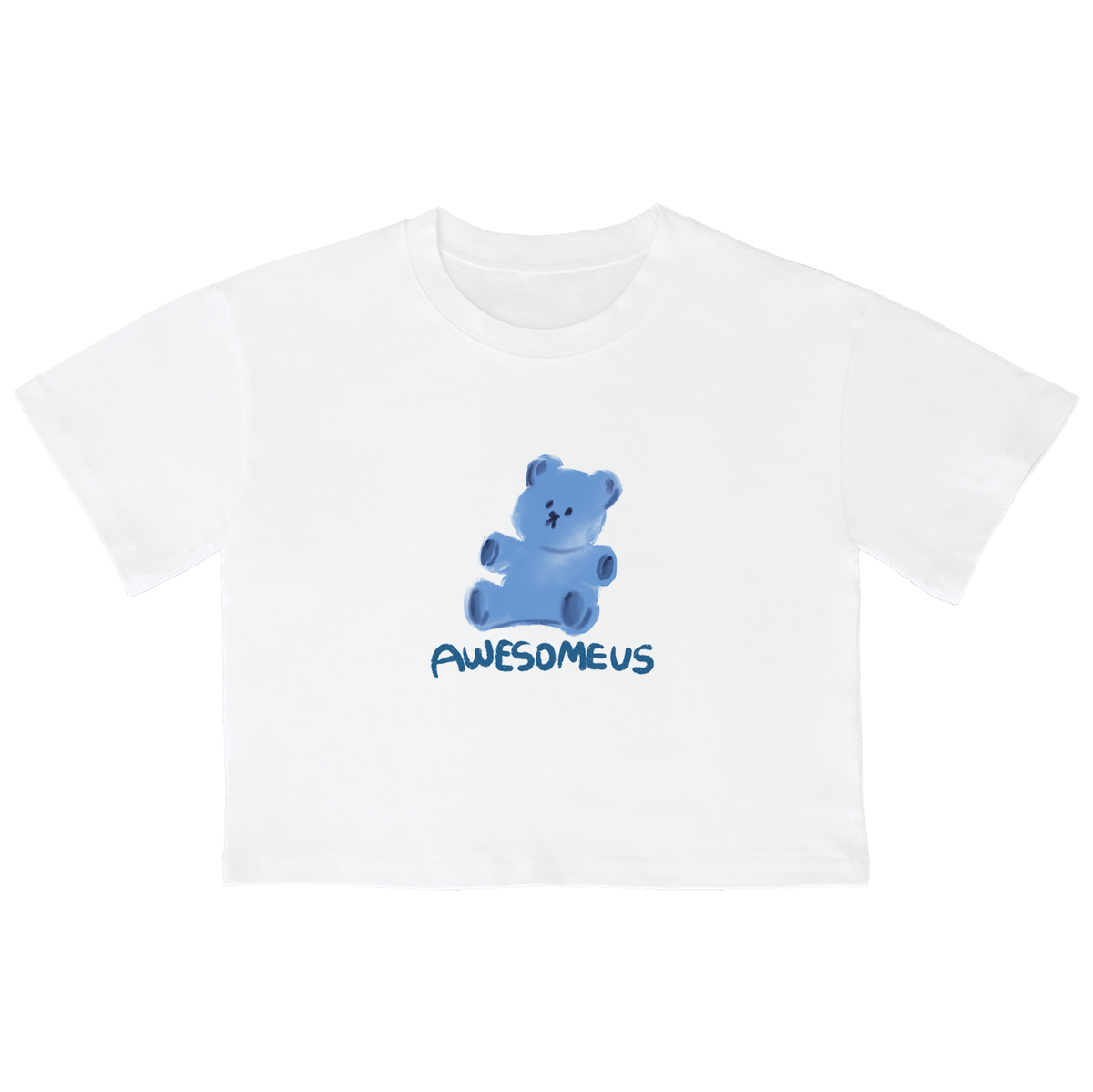 어썸어스(AWESOMEUS) (23SS)TINY BEAR BLUE 크롭 반팔 티셔츠 화이트