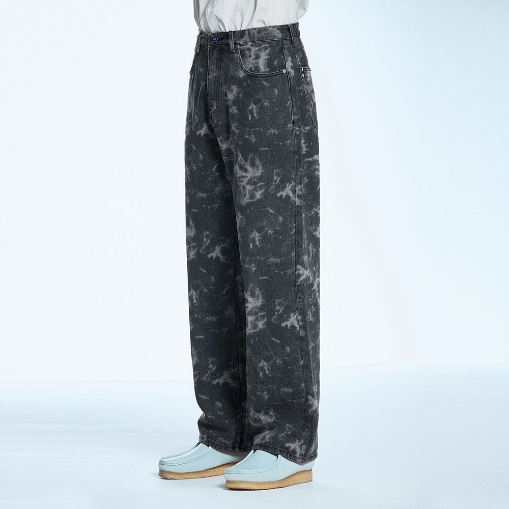 MUSINSA公式 | SECONDMONO Smog Pattern Wide Denim Pants Black