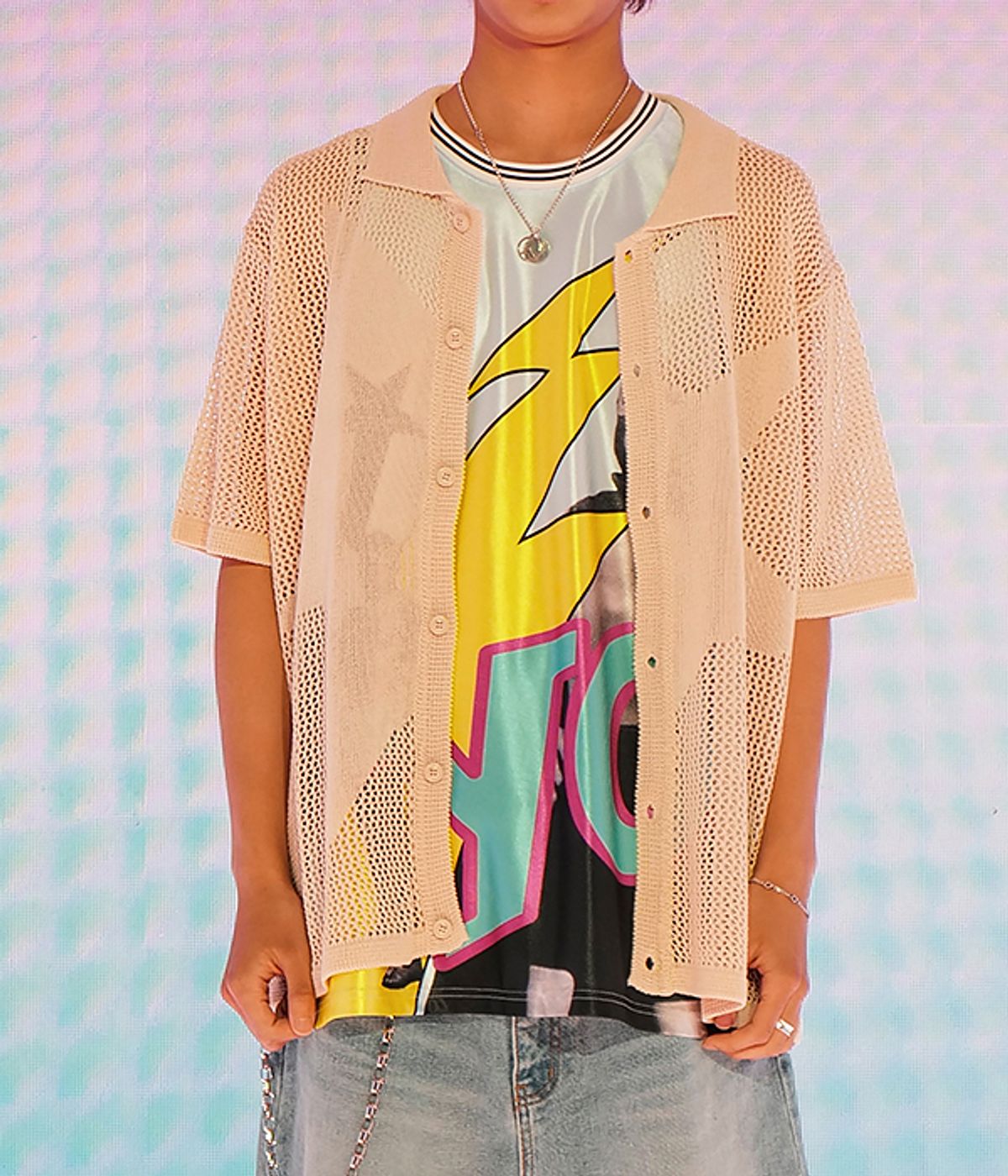 유쓰배쓰(YOUTHBATH) STAR NET COLLAR KNIT SHIRT_BEIGE