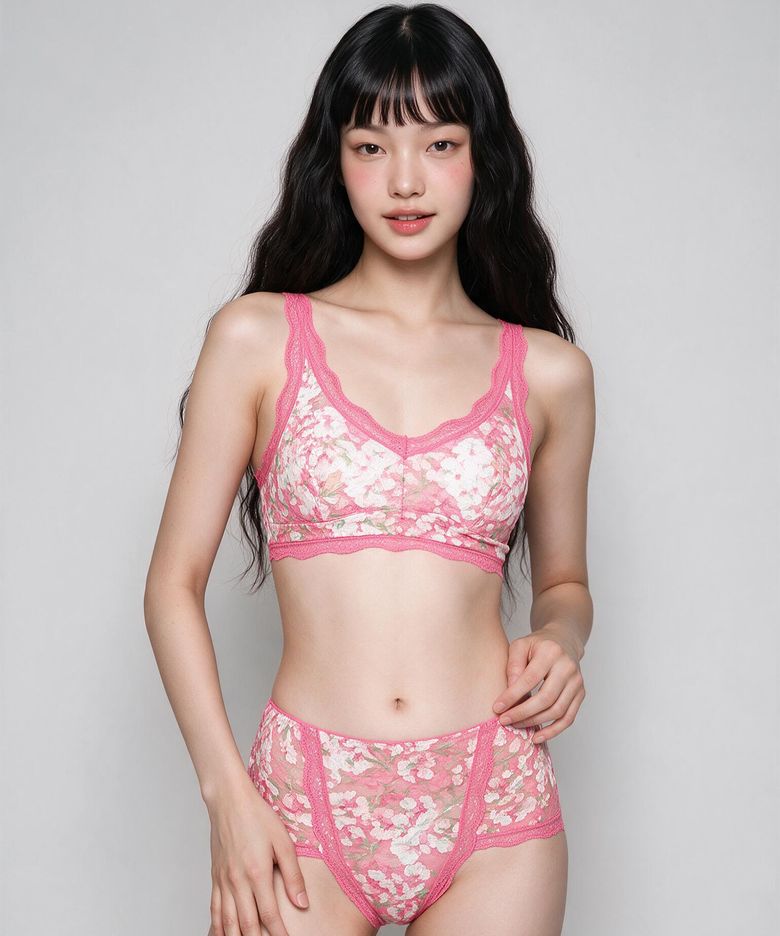 로즈 가든 레이스 노와이어 브라렛 세트