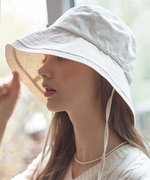 린넨 리본 버킷 햇 - 라이트 베이지