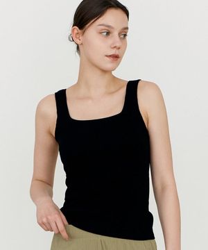 스퀘어넥 리브드 브라탑 - 블랙