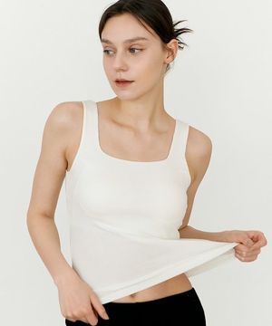 스퀘어넥 리브드 브라탑 - 화이트