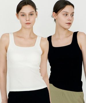스퀘어넥 리브드 브라탑 5colors 2P