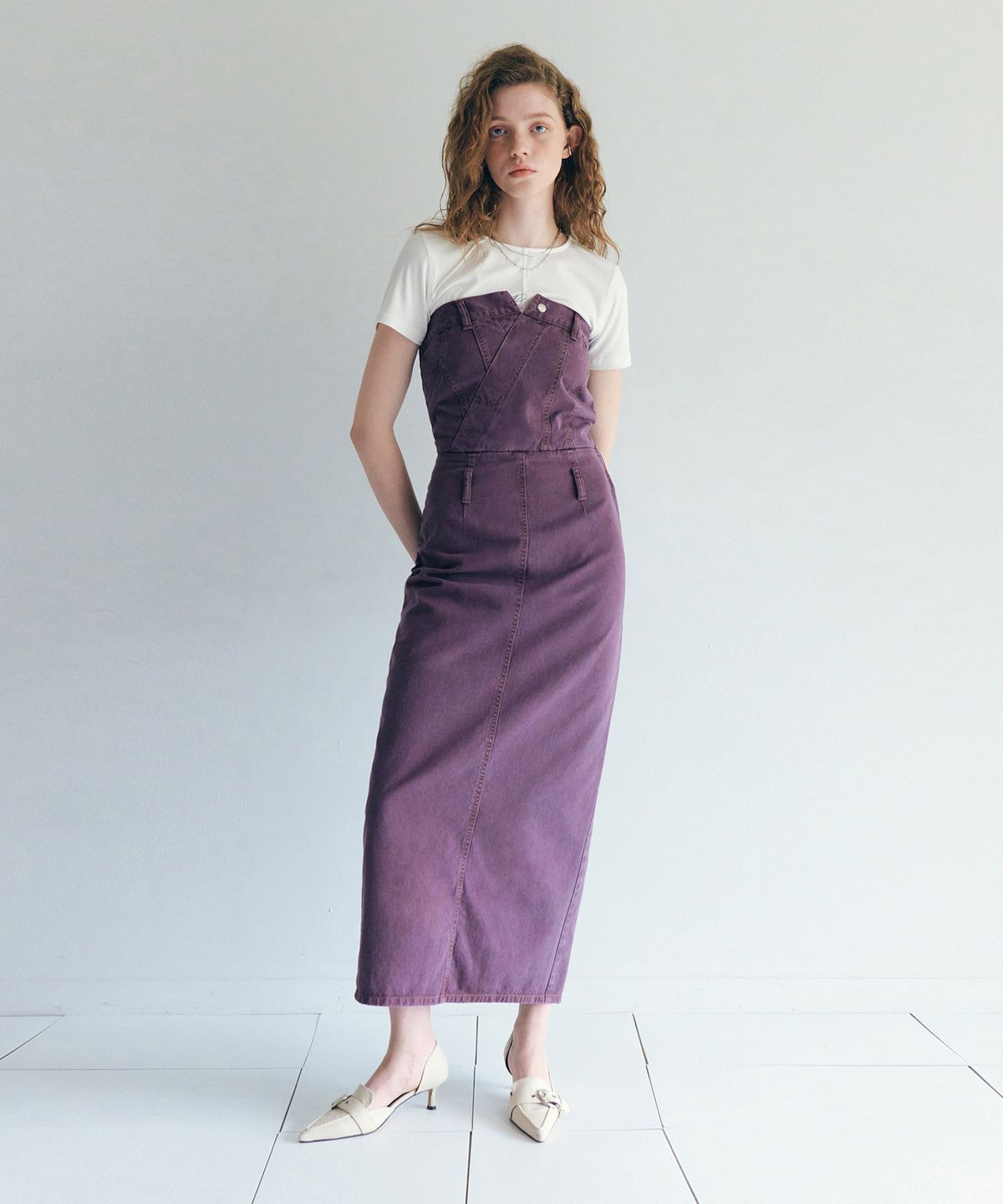 커렌트(CURRENT) DENIM TUBE TOP DRESS [PURPLE]