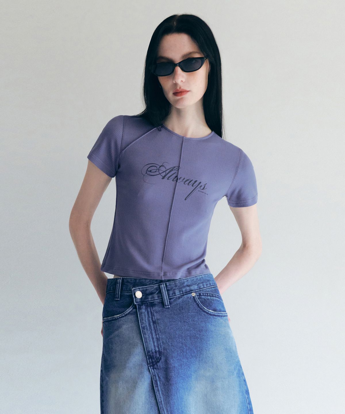 커렌트(CURRENT) PINTUCK CROP SHORT SLEEVE TEE [BLUE]