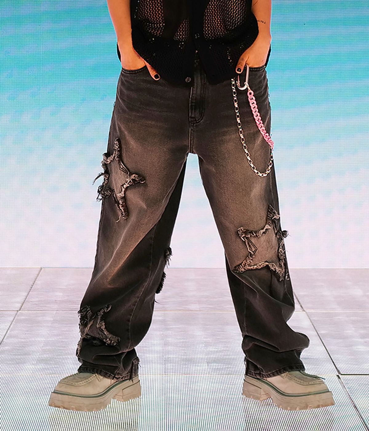 유쓰배쓰(YOUTHBATH) WIDE DAMAGE STAR DENIM_BLACK