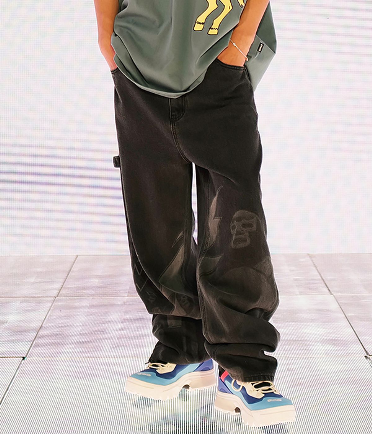 유쓰배쓰(YOUTHBATH) WIDE WRESTLER WASHING DENIM_BLACK