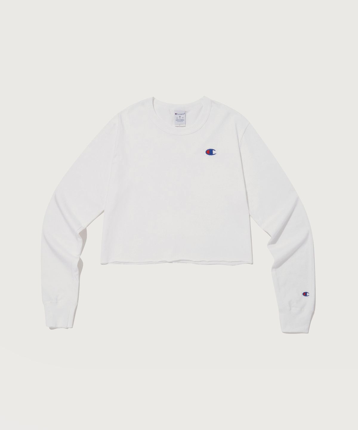 챔피온(CHAMPION) 여성 보이프렌드 크롭 롱슬리브 티셔츠 White