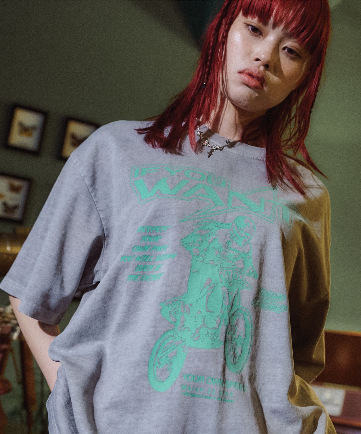 이퓨원트(IFYOUWANT) Motorcycle pigment TEE ghost gray