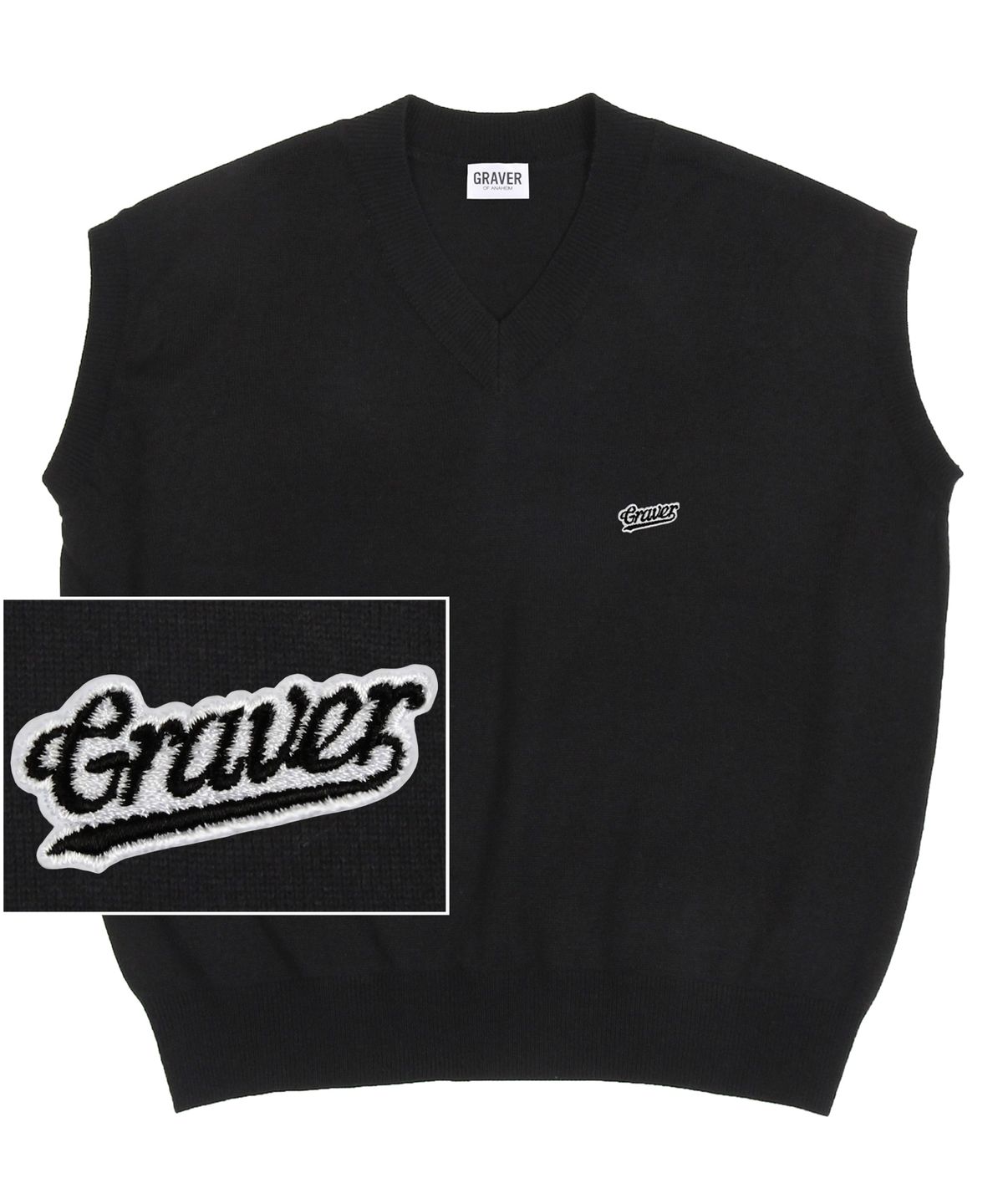 그레이버(GRAVER) [UNISEX]베이스볼 블랙로고 자수 니트 베스트_블랙