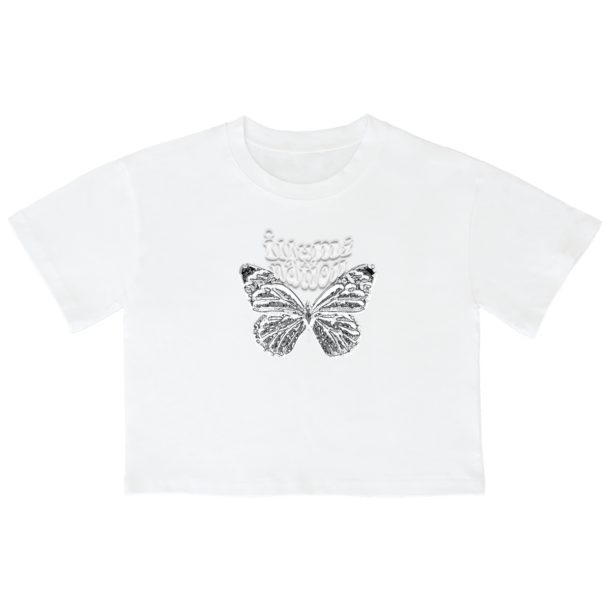 어썸어스(AWESOMEUS) (23SS)ILLUMINATION BUTTERFLY 크롭 반팔 티셔츠 화이트