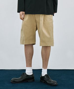 와이드 원턱 밴딩 하프 치노 팬츠 [BEIGE]