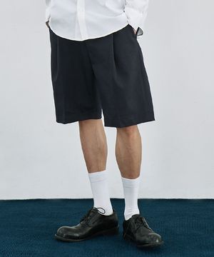 와이드 원턱 밴딩 하프 치노 팬츠 [NAVY]