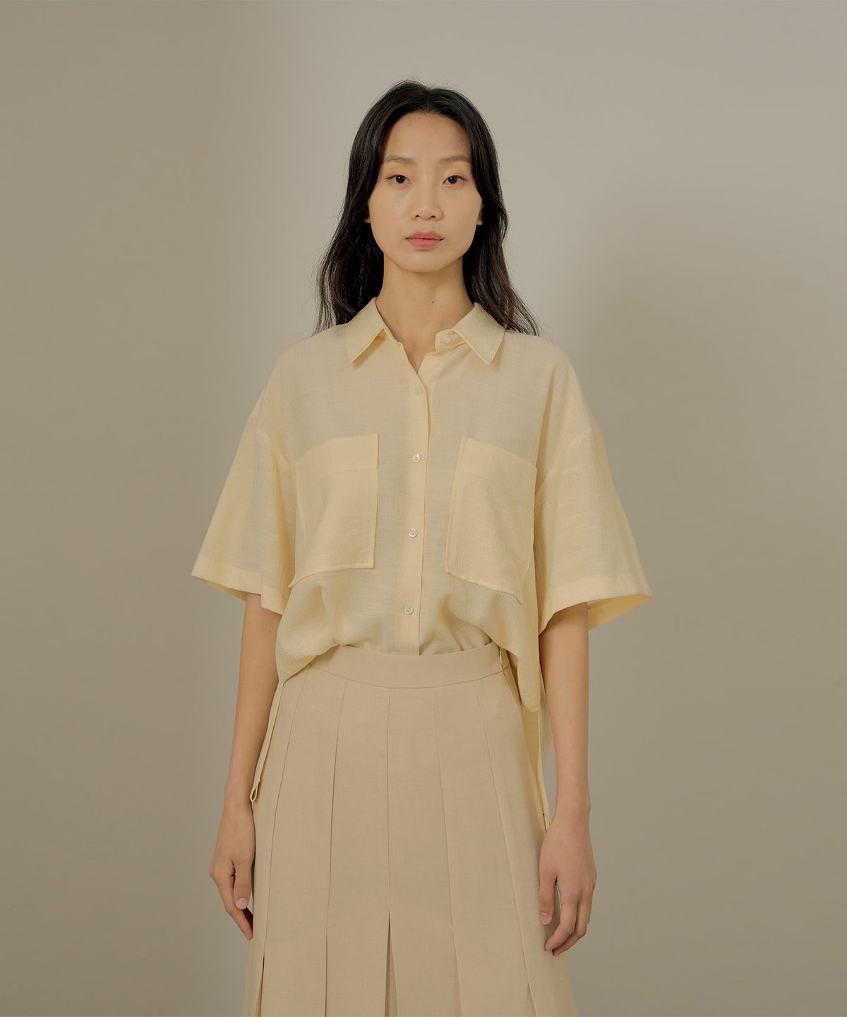 네벨에브리웨어(NEBELEVERYWEAR) Wrinkle poket blouse_butter yellow