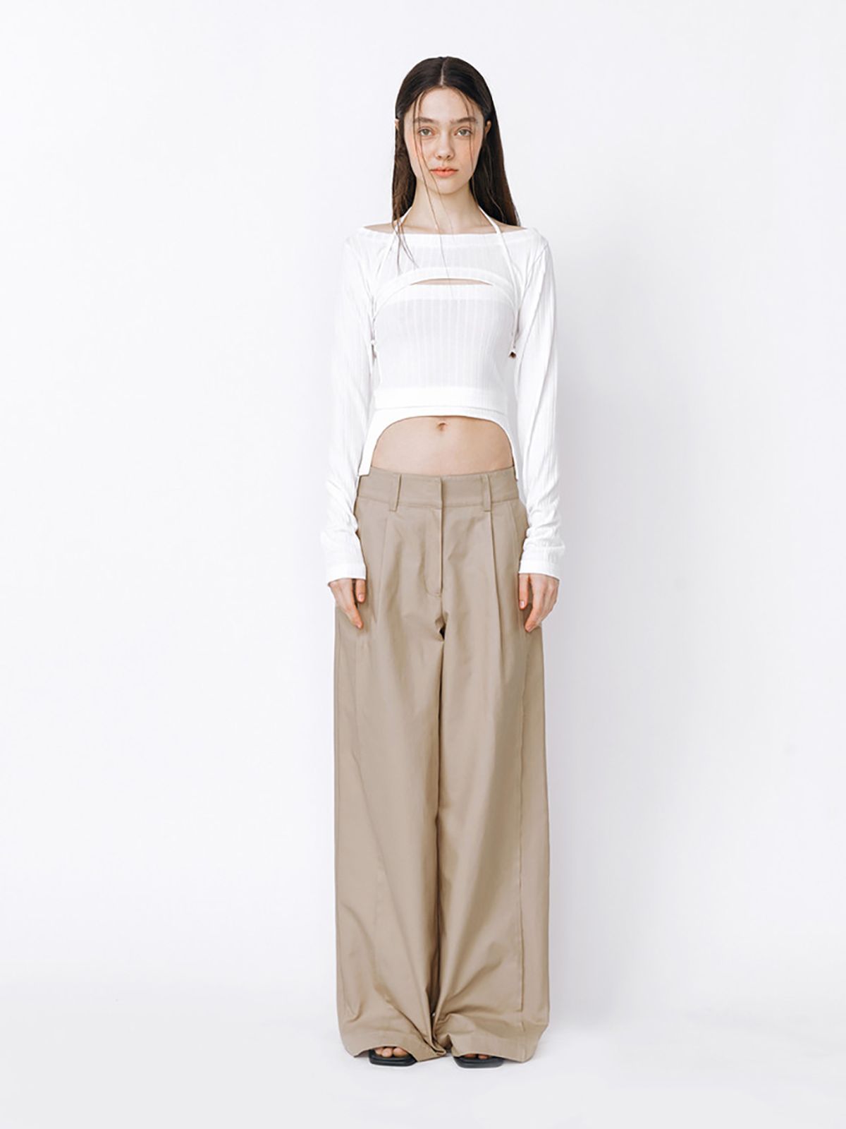 민더리(MEENDERI) BANDING PINTUCK WIDE PANTS - BEIGE