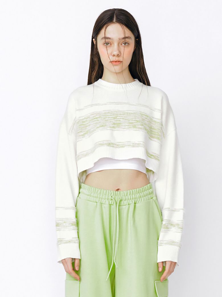 MIXED STRIPE KNIT TOP - GREEN