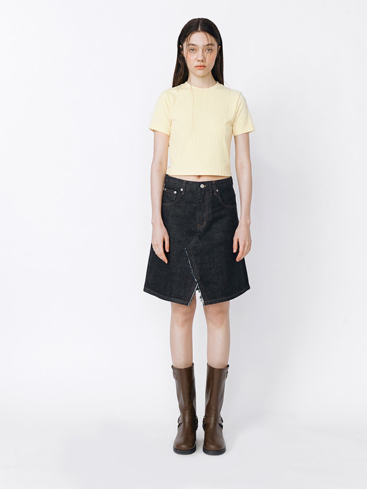 민더리(MEENDERI) FRONT SLIT DENIM SKIRT - INDIGO
