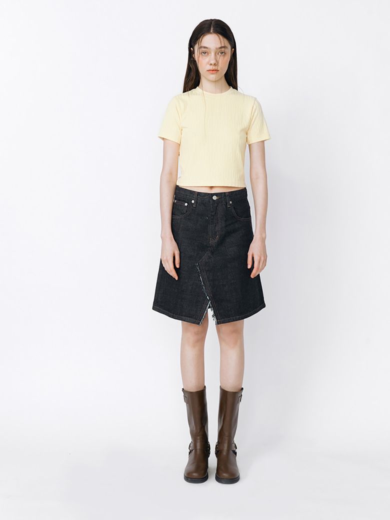 FRONT SLIT DENIM SKIRT - INDIGO